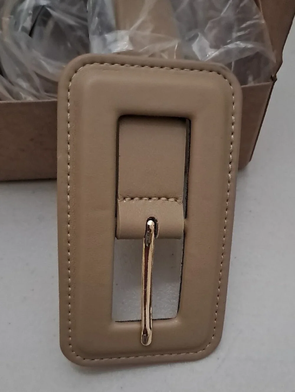 Women's Size Large Taupe Leather Belt - Neutral Taupe